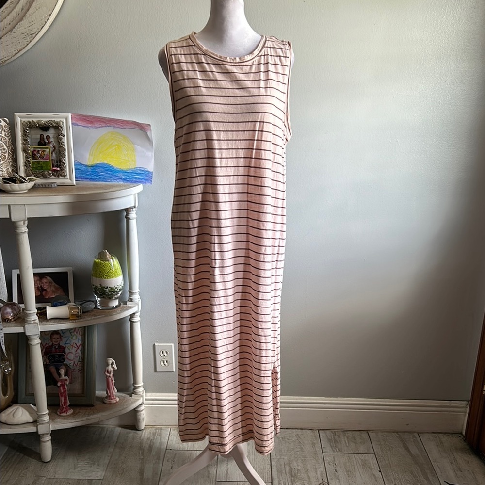 [Old Navy] Pink Striped Sleeveless Midi Dress - Size Largee